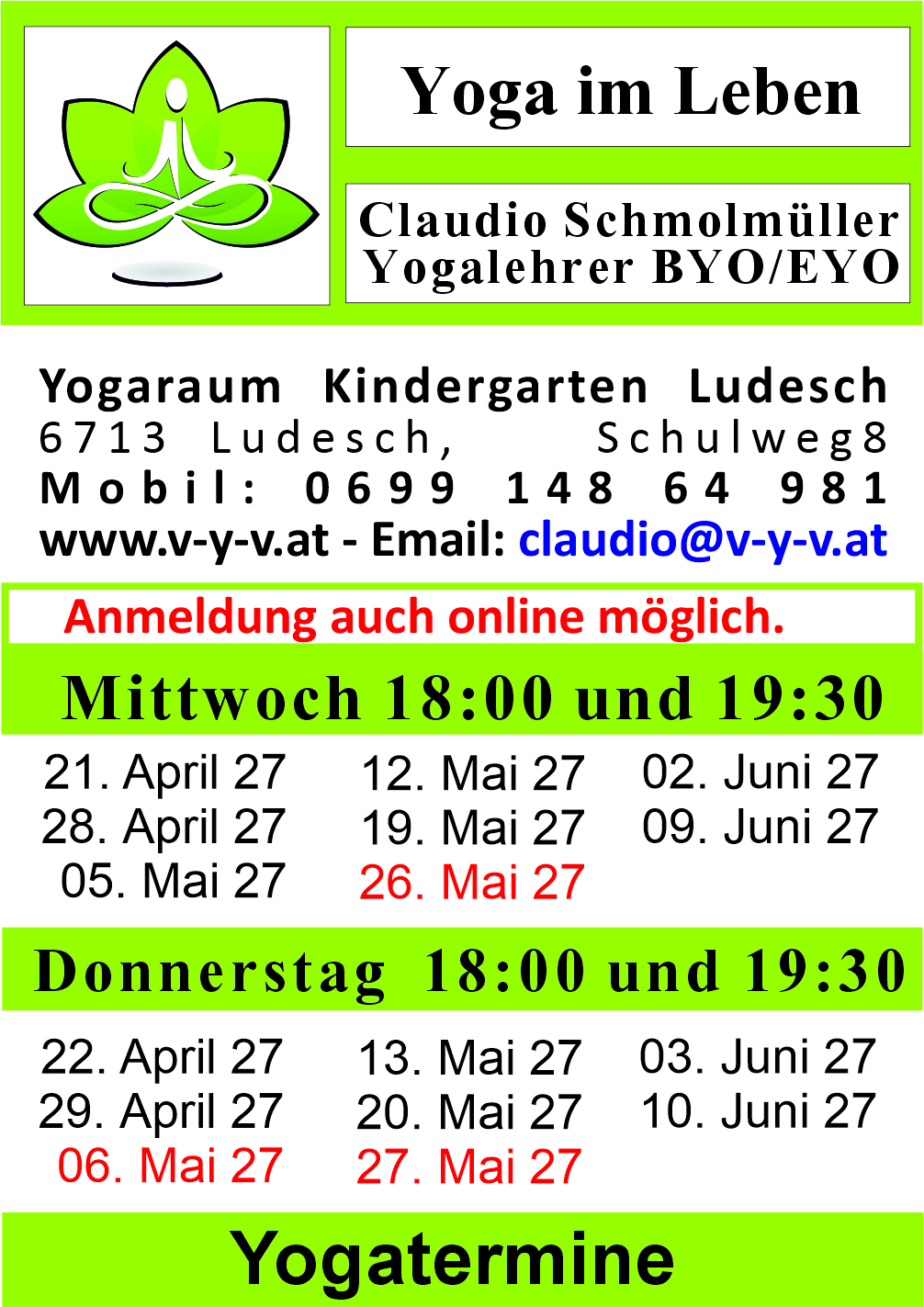 Visitenkarte Yoga April 2027 Visitenkarte Yoga April 2027